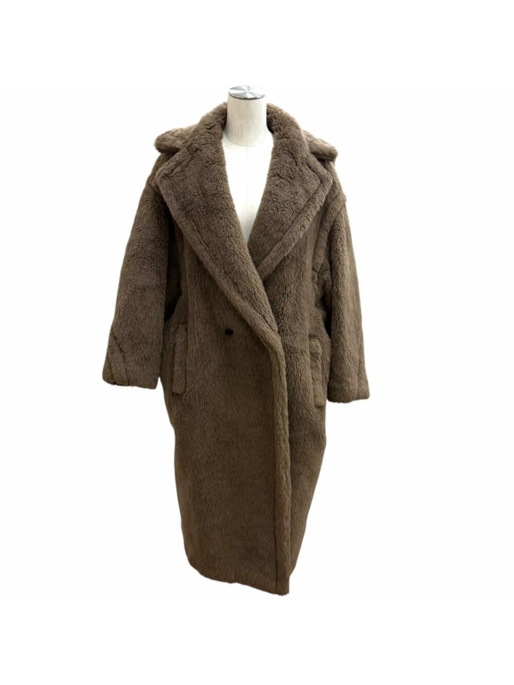 Max Mara Teddy Bear Icon Coat Alpaca Silk Blend Logo Button Brown Garment XS